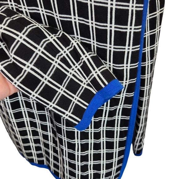 Jones New York Black and White Plaid Cardigan with Blue Trim Size 1X - Picture 3 of 7